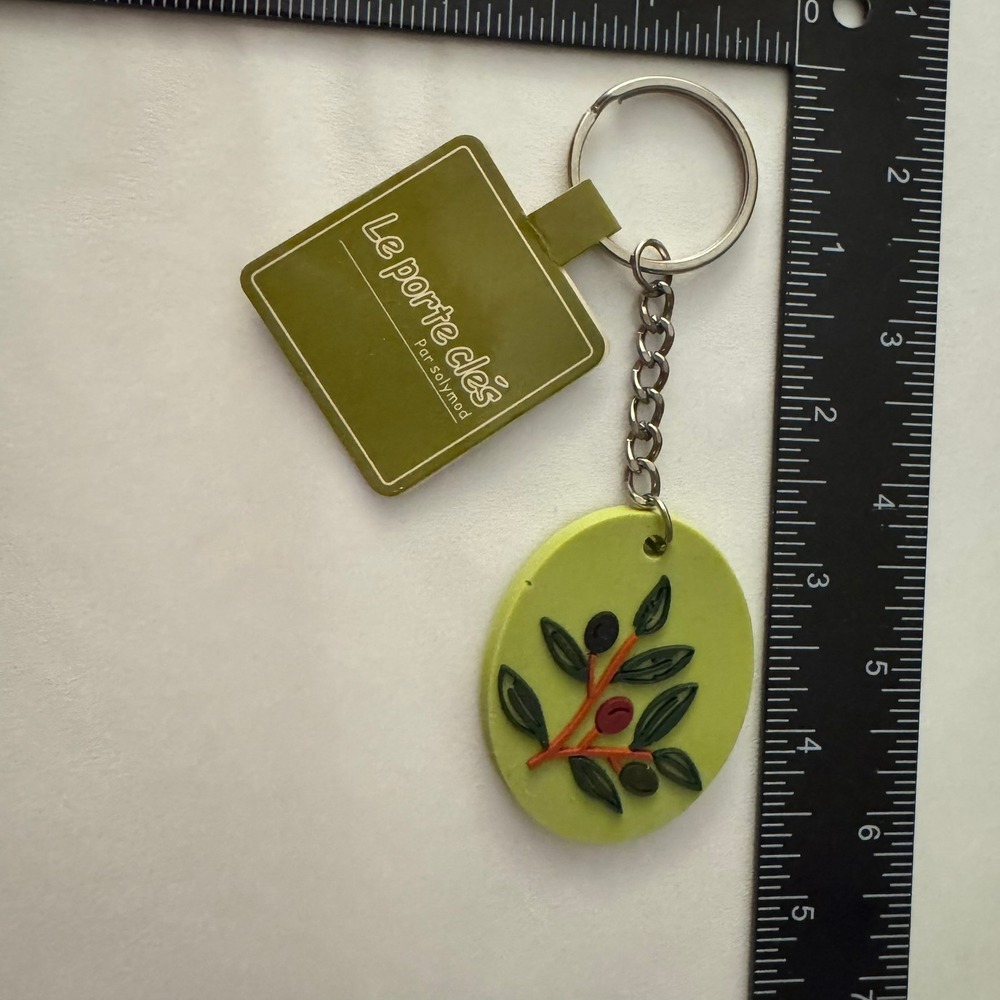 Le Porte Clés Olive Branch Keychain Green Oval Charm Keyring New